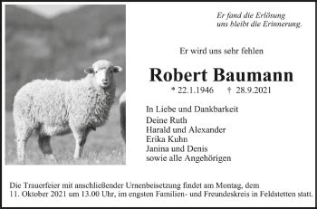 Traueranzeigen Von Robert Baumann Schwaebische De Trauerportal