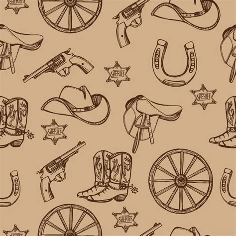 Seamless Vector Pattern Of Western Icons Stock Vector Chekat 91439982