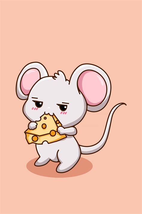 Cute And Funny Little Mouse With Cheese Animal Cartoon Illustration