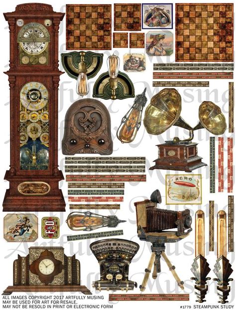 Steampunk Explorers Study Collage Sheet Digital Printable Instant