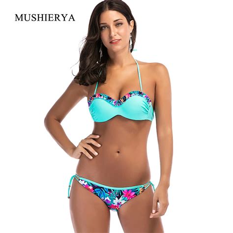 Hot Sexy Bikini Band Hawaii Style Women Girl Swimwear Solid Color