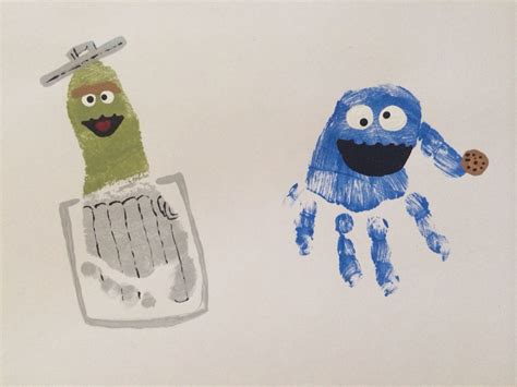 Oscar The Grouch Footprint And Cookie Monster Handprint Kids Painting