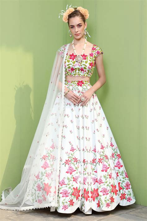 Buy Keerthi Kadire White Silk Embroidered Lehenga Set Online Aza Fashions