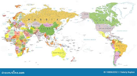 Color Del Mapa Del Mundo Asia En El Centro Stock De Ilustraci N