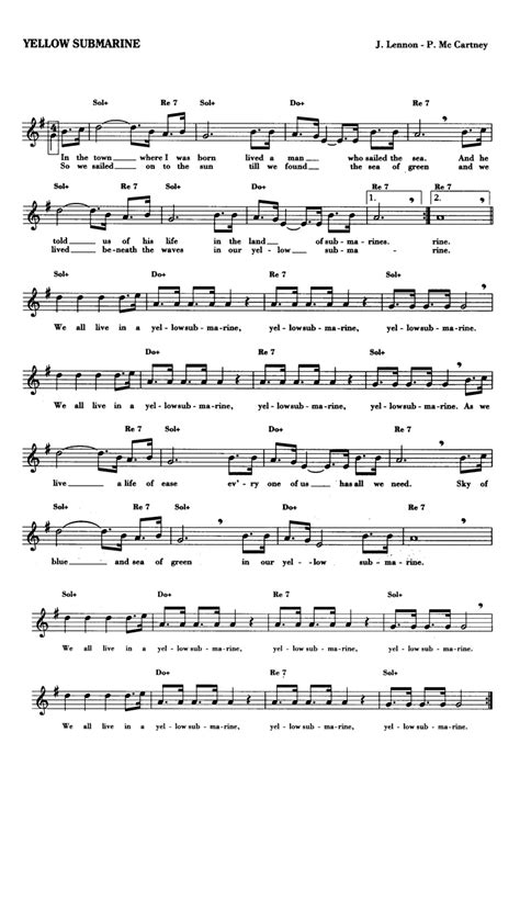 YELLOW SUBMARINE Beatles Sheet music | Easy Sheet Music