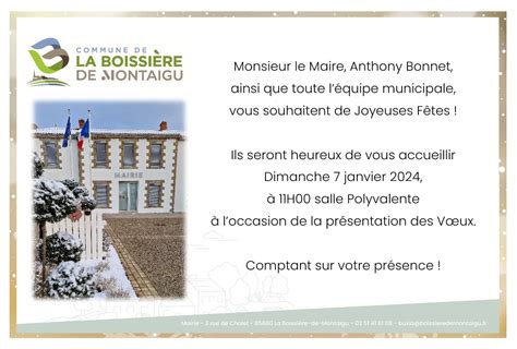 Cérémonie des voeux du Maire dimanche 7 janvier 2024 La Boissière de