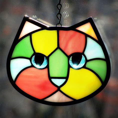 Pastel Calico Stained Glass Kitty Cat Face Suncatcher Etsy Stained Glass Etsy Suncatchers