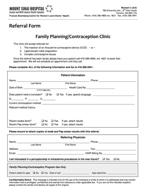 Fillable Online Mountsinai On Referral Form Mount Sinai Hospital