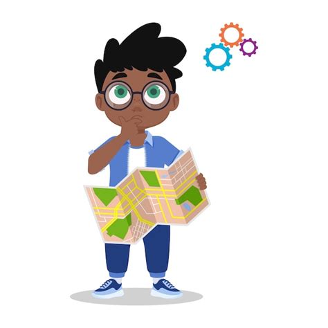 premium vector cute boy holding  map