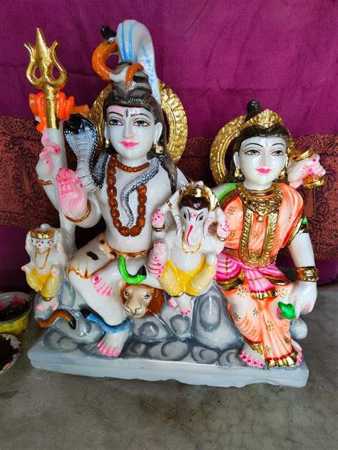 Multicolor Painted White Marble Shiv Parivar Statue For Worship Size