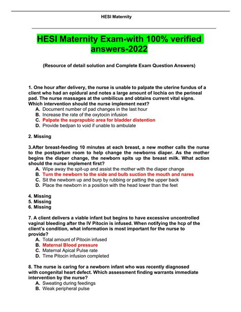 SOLUTION Hesi Maternity Exam With 100 Verified Answers 2022 Studypool