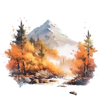 Landscape Trees Peaks Creek Hand Drawn Autumn Elements Autumn