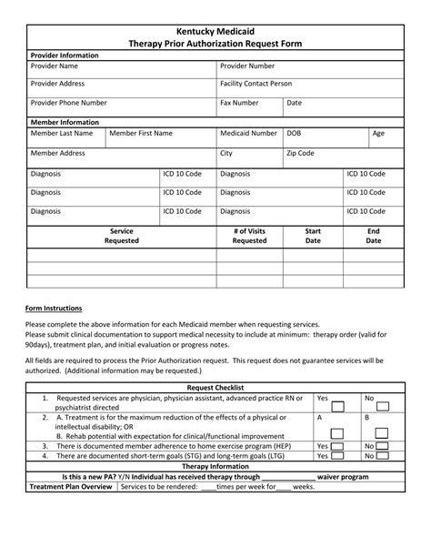 Kentucky Kentucky Medicaid Therapy Prior Authorization Request Form