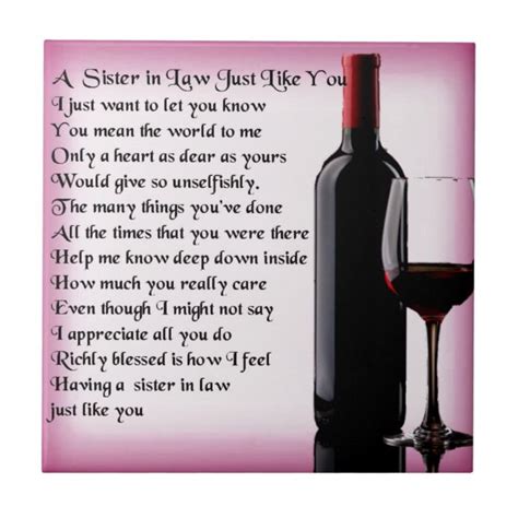 Wine Sister In Law Poem Tile Zazzle Sister In Law Poems Sister In Law Birthday Mother In