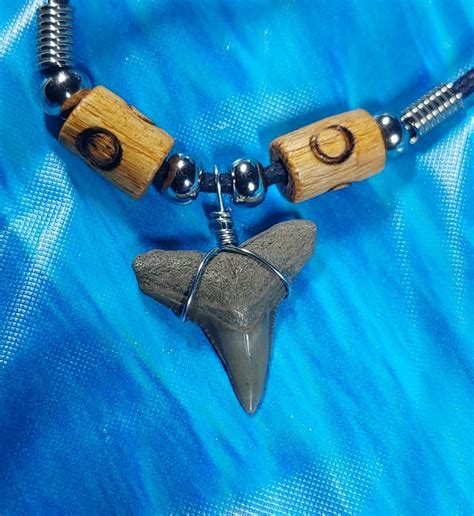 Shark Tooth Necklace with Wood Beads · L1: .75 L2: · MegaTeeth