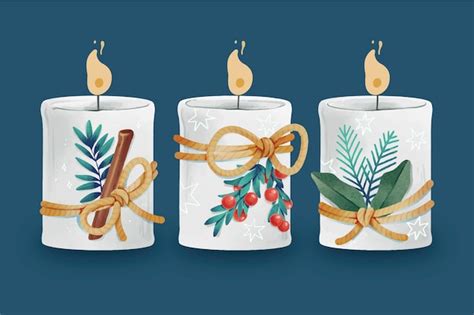 Premium Vector | Watercolor christmas candle collection