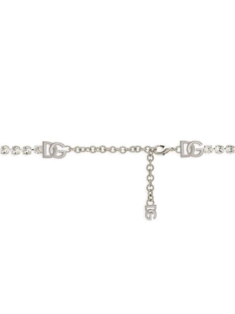 Dolce Gabbana Crystal Embellished Logo Belt In Silver Modesens