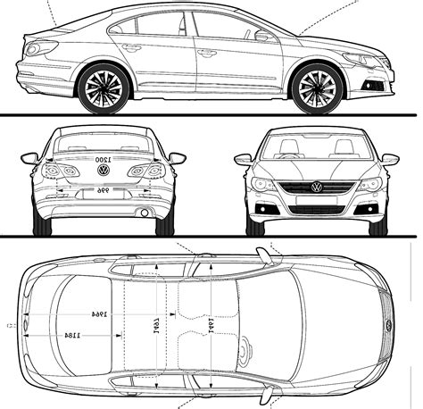 2009 Volkswagen Passat Cc 4 Door Coupe Blueprints Free Outlines