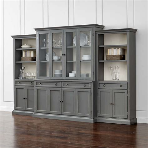 Cameo 4 Piece Modular Grey Glass Door Wall Unit With Storage Bookcases