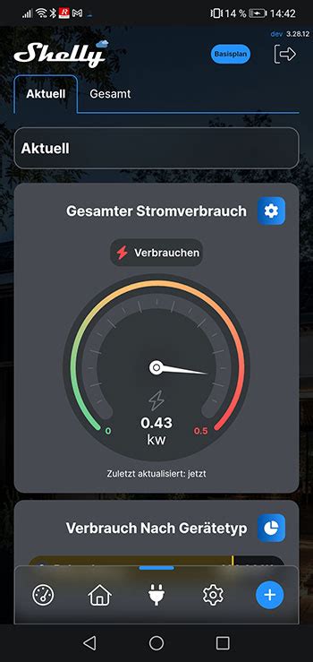 Shelly Smart Control App Shelly Pro 3EM Tab Aktueller Verbrauch