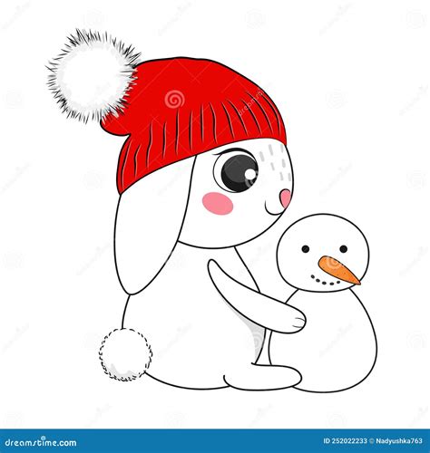 Cute Cartoon Merry Christmas Bunny Vector Illustration Stock Vector