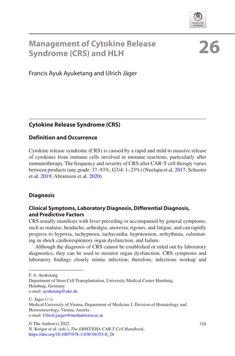 management  cytokine release syndrome crs  hlh