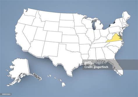 Virginia Va Highlighted On A Contour Map Of Usa United States Of ...