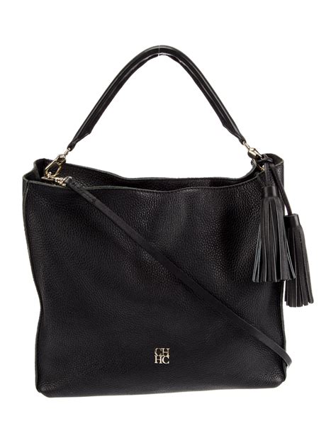 Ch Carolina Herrera Leather Shoulder Bag Black Shoulder Bags