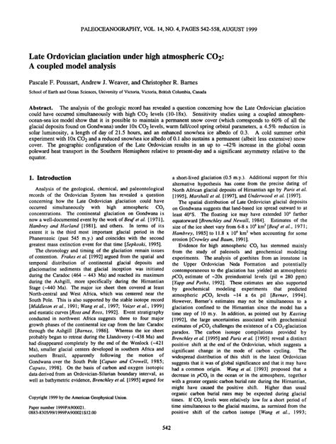 (PDF) Late Ordovician glaciation under high atmospheric CO 2 : A ...