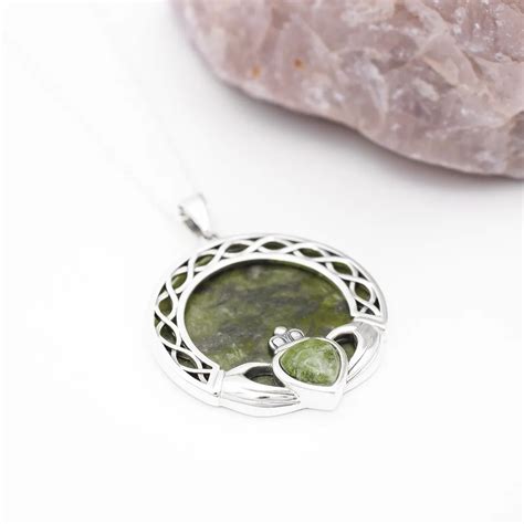 Connemara Marble Sterling Silver Claddagh Pendant Irish Jewelry Craft