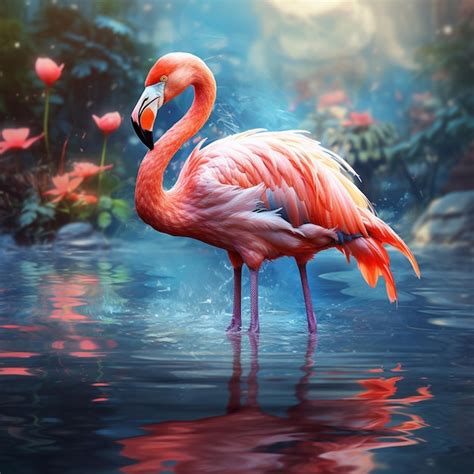 Premium Photo Flamingos In The Water Generated By Ai