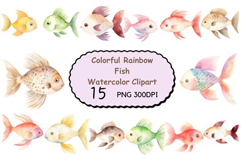 Watercolor Colorful Rainbow Fish Clipart Graphic by ClipartDesign ...