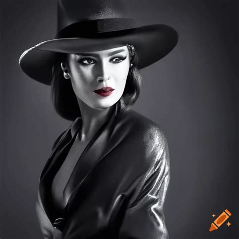 Femme Fatale In Silver Silk Blouse And Fedora Hat On Craiyon