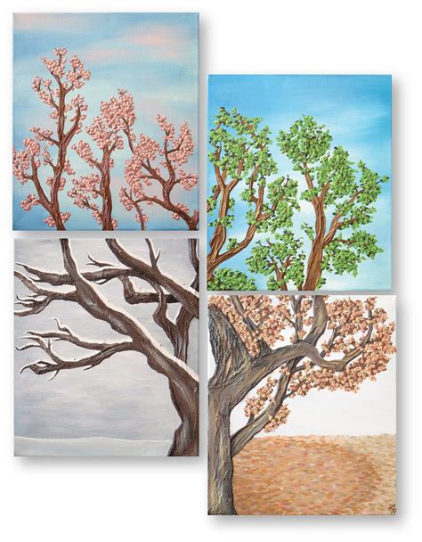 Four Seasons Tree Wall Art Painting Set Four by ArtistAndDesigner