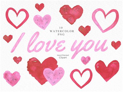 Watercolor I Love You Clipart Valentine S Hearts Pink I Love You Sign Etsy