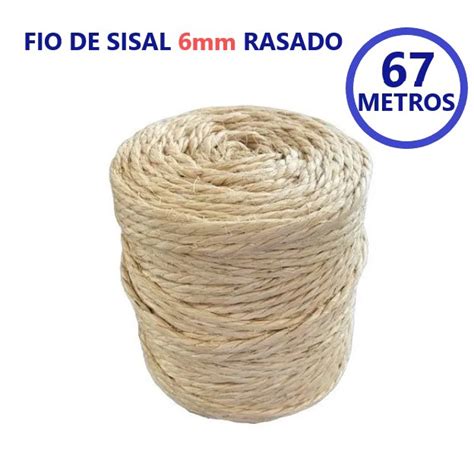 Corda De Sisal Fio Natural Rasado 6mm C 67 Mts Para Arranhadores E