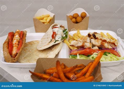 Traditional Greek Fast Food Served On Table In A Cafe Gyros Sandwich