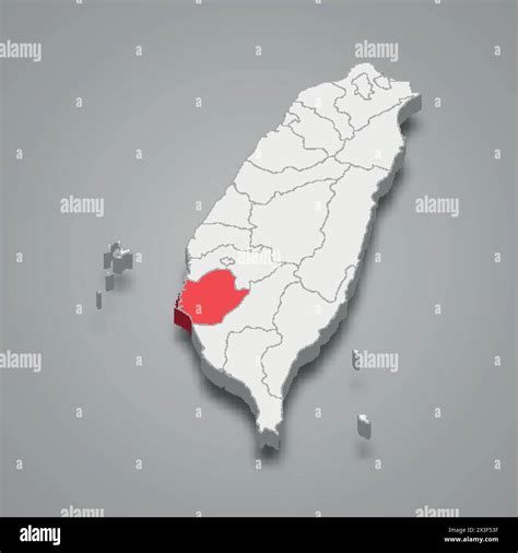 Tainan City division highlighted in red on a grey Taiwan 3d map Stock ...