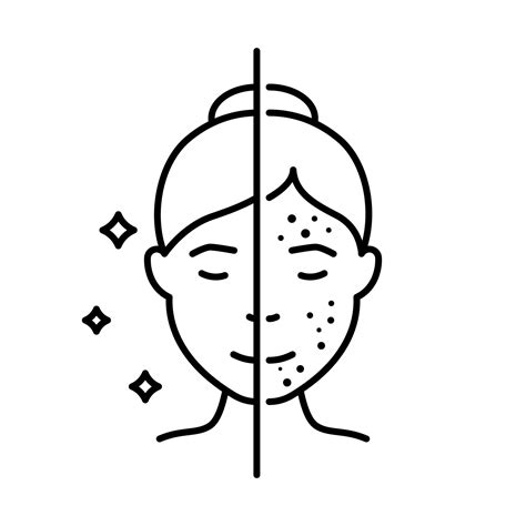 Woman With Acne And Clean Face Skin Line Icon Girl Before And After