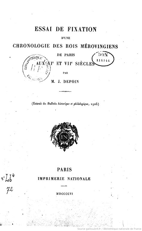 Essai De Fixation Dune Chronologie Des Rois Mérovingiens De Paris Aux