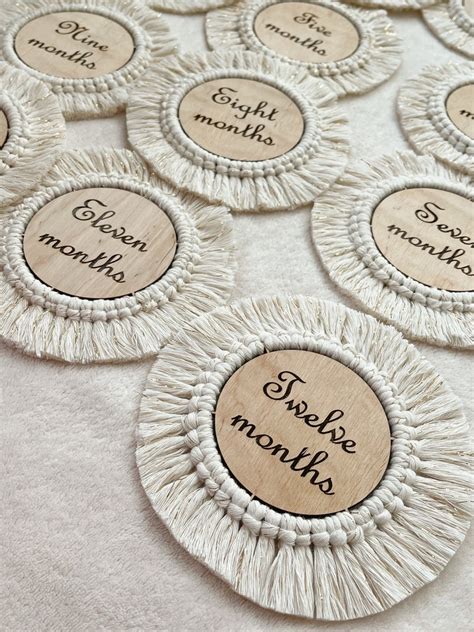 Hello World Macrame Baby Milestone Cards Discs Wooden Etsy