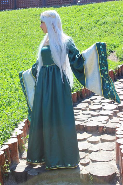 Medieval Elf Dress Green And Gold Elven Dressromantic Fantasy Gown