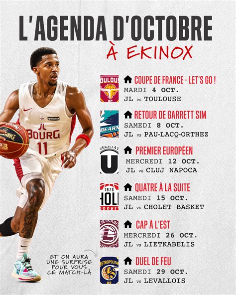 Votre Calendrier D Octobre Matchs Promos Jl Bourg Basket