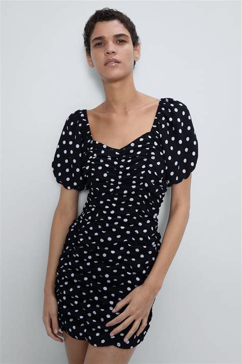 Zara Polka Dot Print Dress Polka Dots Outfit Ideas POPSUGAR Fashion