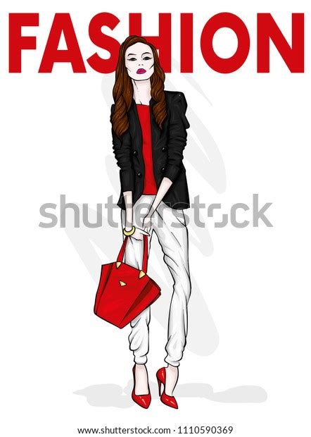 Tall Slender Girl Long Hair Stylish Vector De Stock Libre De Regalías