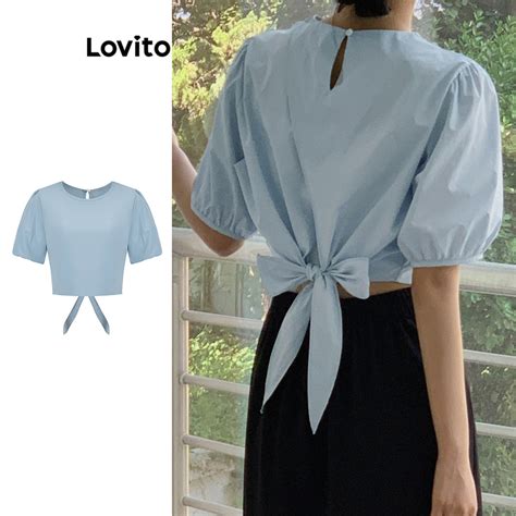 Lovito Blusa elegante lisa amarração nas costas para mulheres