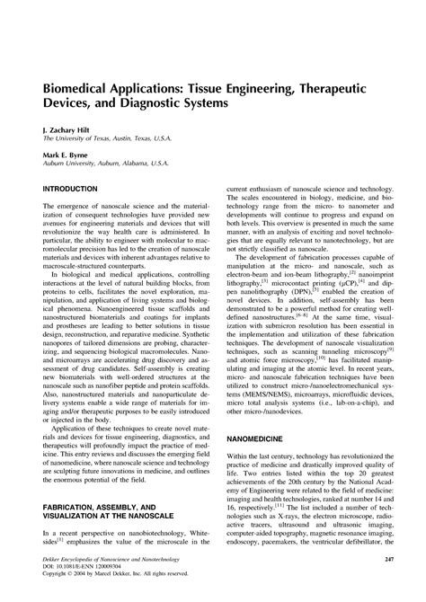 Encyclopedia Of Nanoscience And Nanotechnology Biomedical