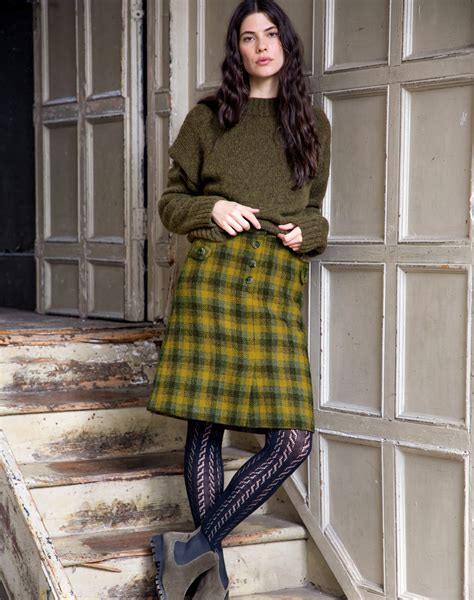 Yellow Green Harris Tweed Skirt Women S Skirts Brora Fashion