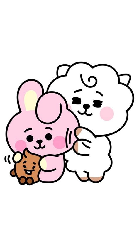 Bts Bt Rj With Cooky And Shooky Hugs Sticker Hug Stickers Cookies Hug