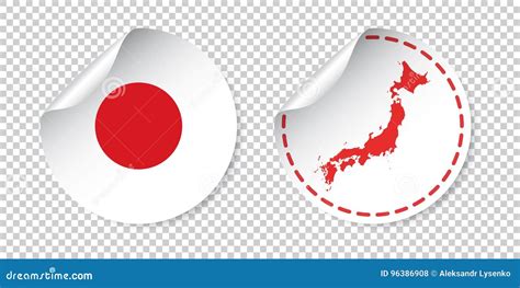 Japan Sticker with Flag and Map. Label, Round Tag with Country. Stock ...